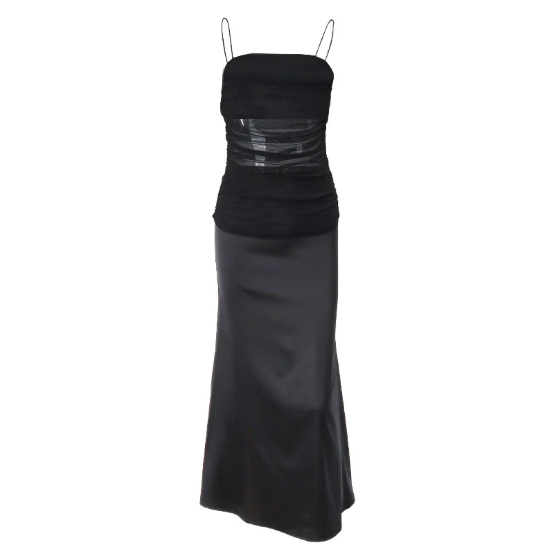 Brownm Brownm New Light Ripe Wind Mesh Perspective High Waist Slit Slim Strapless Condole Dress Female