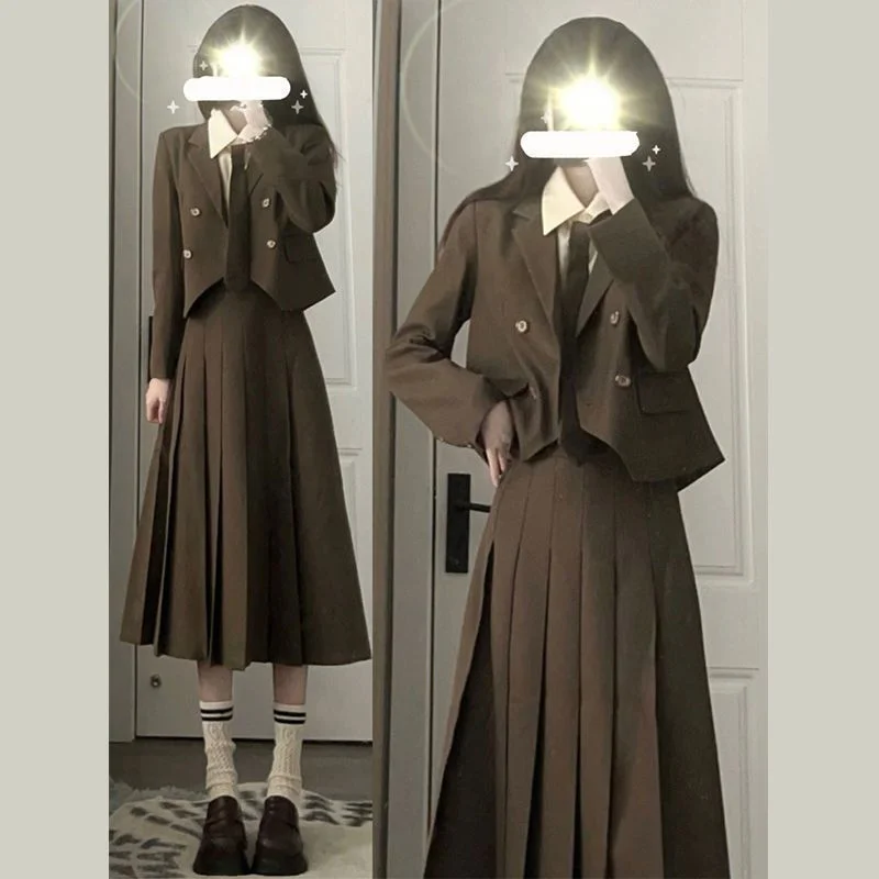 Colourp Colourp 2024 New Student Temperament, Blazer, Tie, Shirt, Pleated Skirt, Three-Piece Set