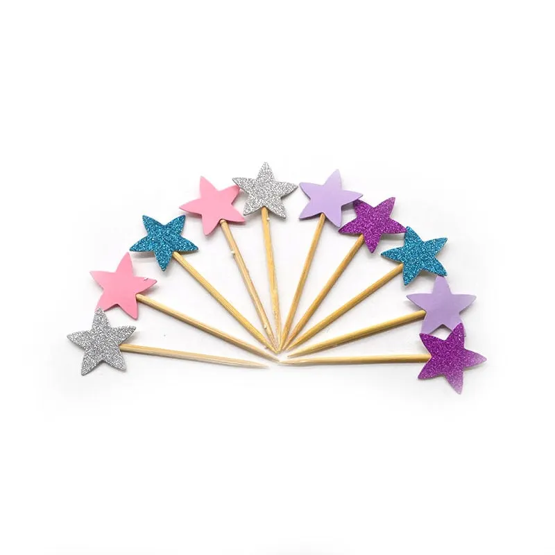 20 Pcs Handmade Lovely Glitter Heart Star Cupcake Toppers Birthday Wedding Party Decoration Cake Decoration Food Picks Supplies
