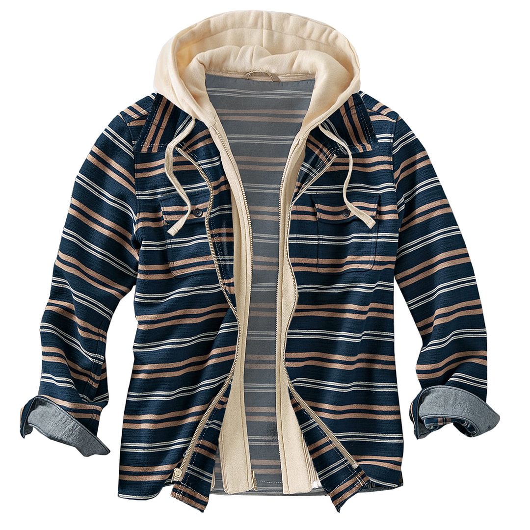 Men's Autumn & Winter Outdoor Casual Stripe Hooded Jacket