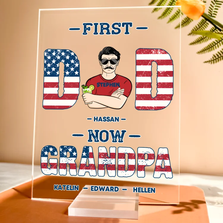 Personalized Square Acrylic Plaque-Dad Grandpa 4th of July Independence Day