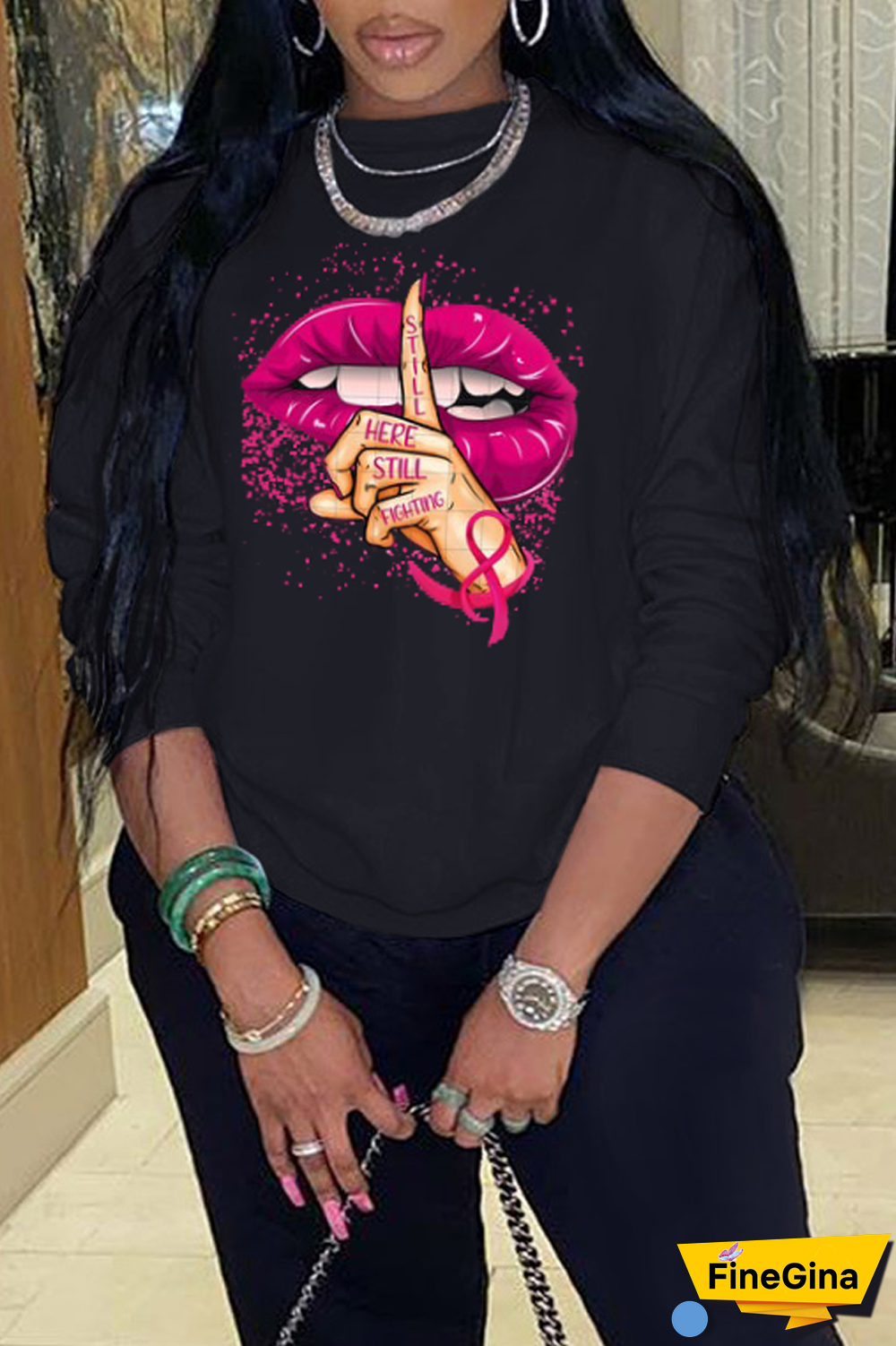 Blue Casual Street Lips Printed Patchwork O Neck Tops