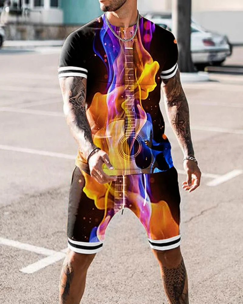 Men's Abstract Fire Floral Shorts Suit