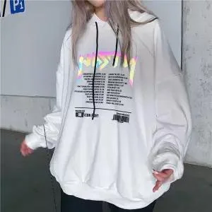 Hoodies autumn letter print women reflective Hoodies Sweatshirts Casual Loose Long Sleeve Tracksuit hoodies women white Tops