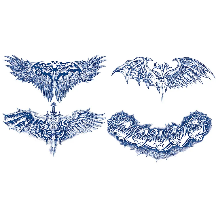 4 Sheets Wings Sword Bones Chest Shoulder Semi Permanent Tattoos