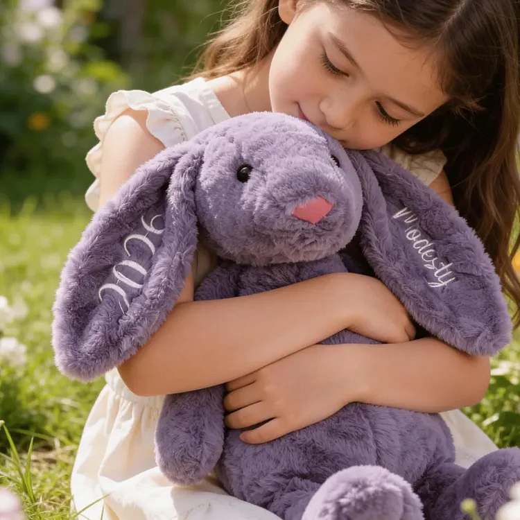 Personalized Bunny Stuffed Animal, Embroidered Bunny Plush, Rabbit Plushie with Name, Cute Toys for Kids Babies Girls Boys, Emotional Support Gift, Meaningful Gift Basket Idea