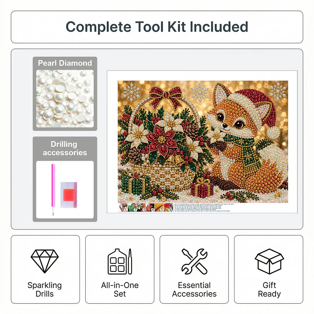 Pearl Painting Kit for Adults Christmas Fox 15.75x11.81in