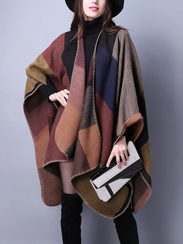 Travel shawl imitation cashmere ethnic style split thickened cloak