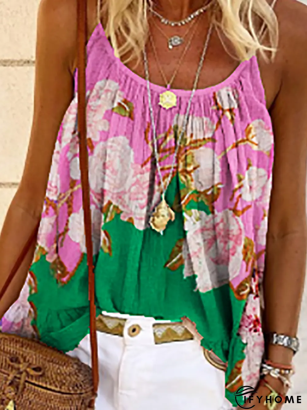 Floral Resort Sleeveless Scoop Neckline Shirts & Tops | IFYHOME