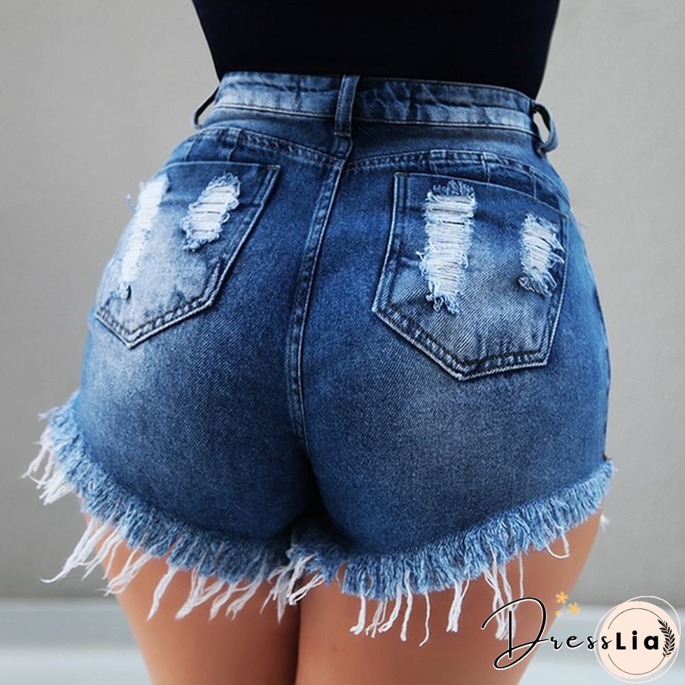 New Women's High Waisted Denim Shorts with Holes and Slim Casual Classic Shorts