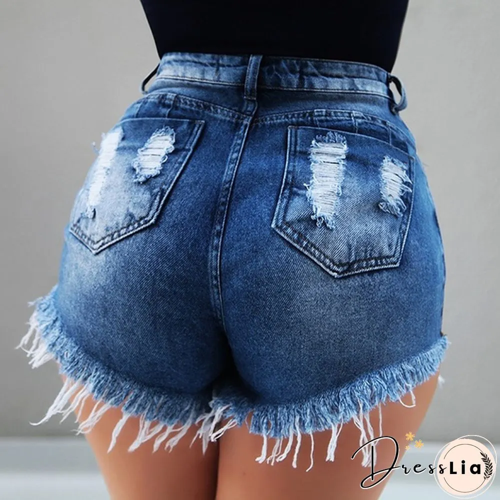 New Women's High Waisted Denim Shorts with Holes and Slim Casual Classic Shorts