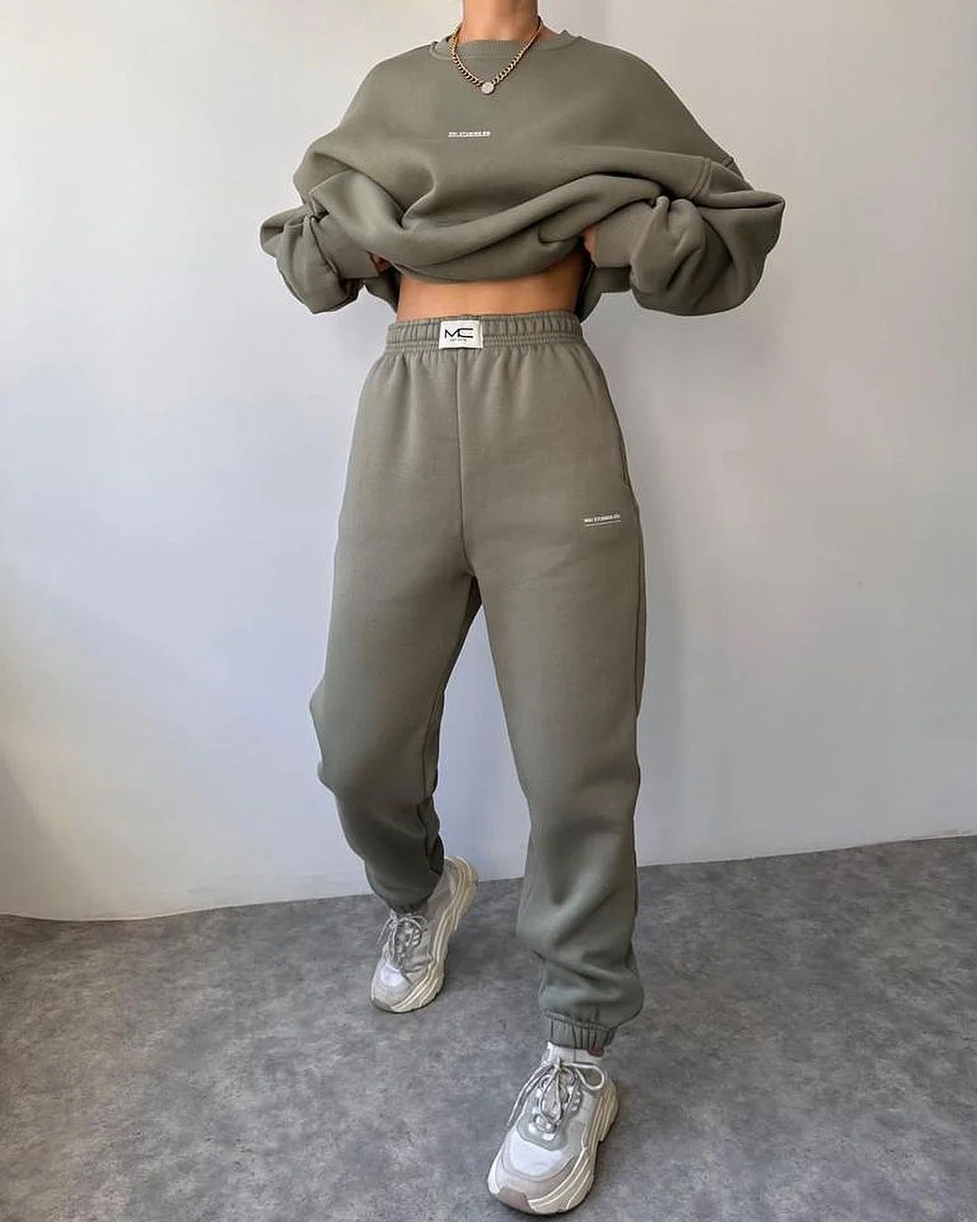 Churchf Churchf New Suit Of Long Sleeve Round Collar Casual Hoodie Elastic Sweatpants Two-Piece Set
