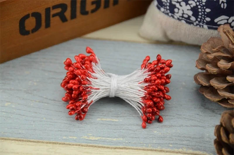 3mm 300pcs Double heads Mini Pearl Stamen Sugar Artificial Flower For Wedding Decoration DIY Scrapbooking Wreath Fake Flowers