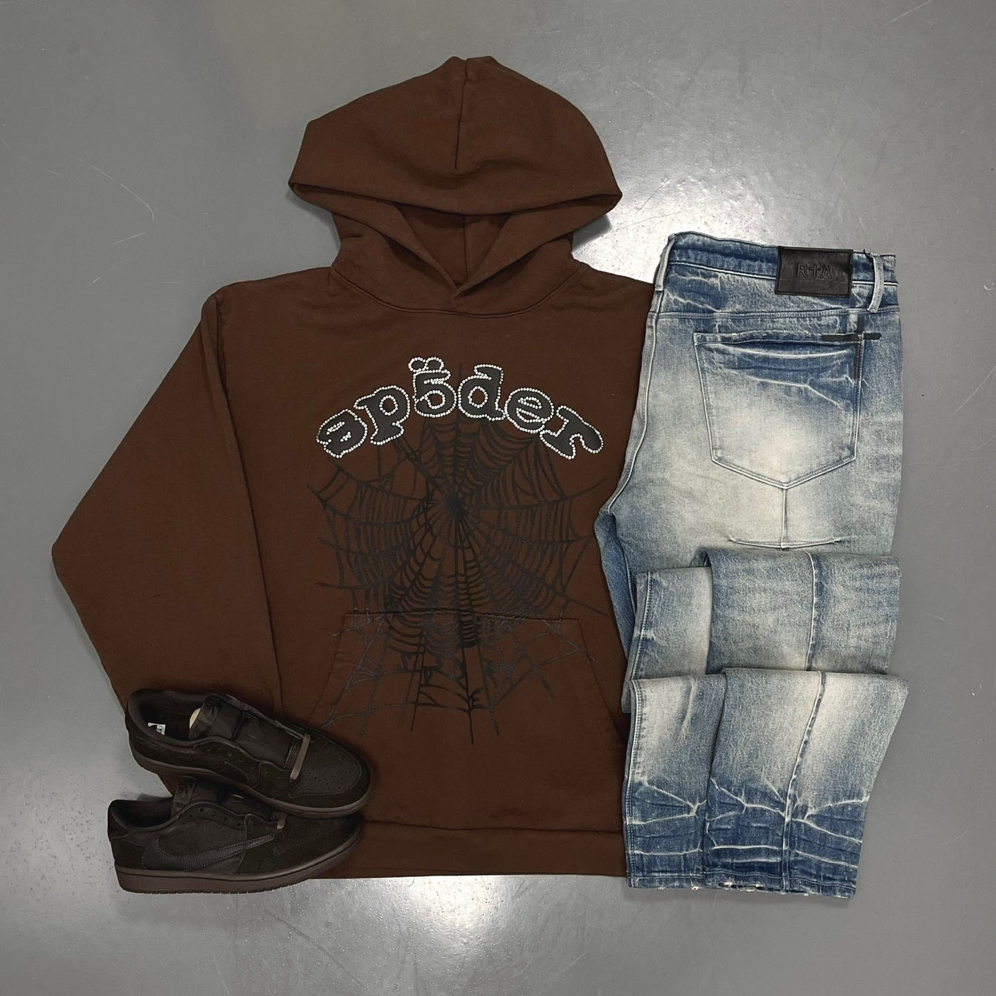 SP5DER OG WEB Brown Cotton Long Sleeve Hoodie