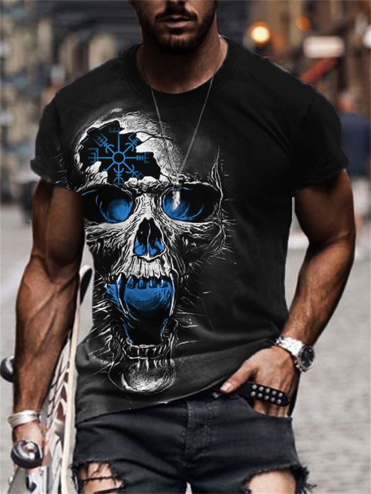 Men's Viking Vegvisir Broken Skull Graphic T Shirt wearshes