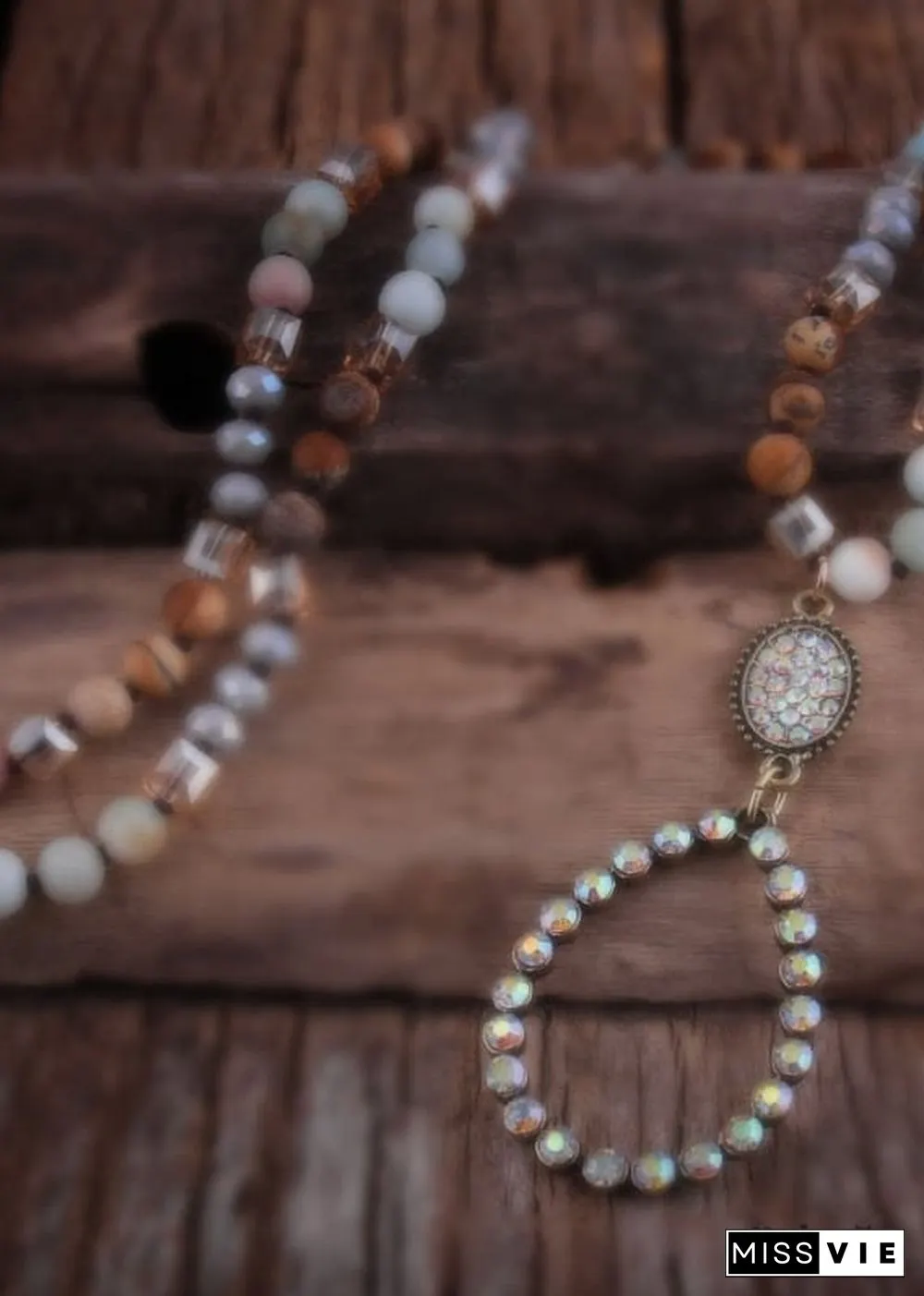 Boho Necklace, Jewelry Set, RH Amazonite Crystal Green Black Natural Stone