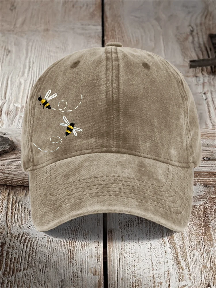 VChics Flying Bees Embroidered Washed Cap