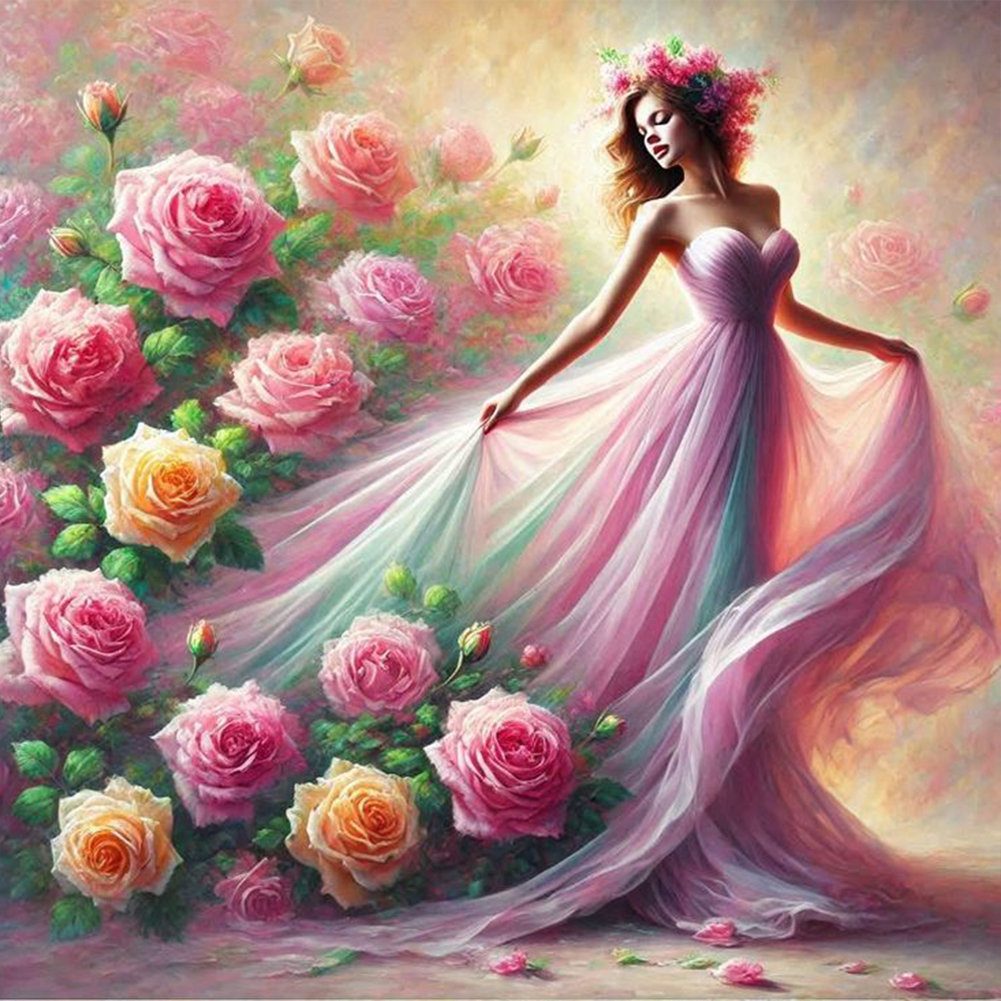 Girl And Flower 40*40cm(canvas) full round drill diamond painting