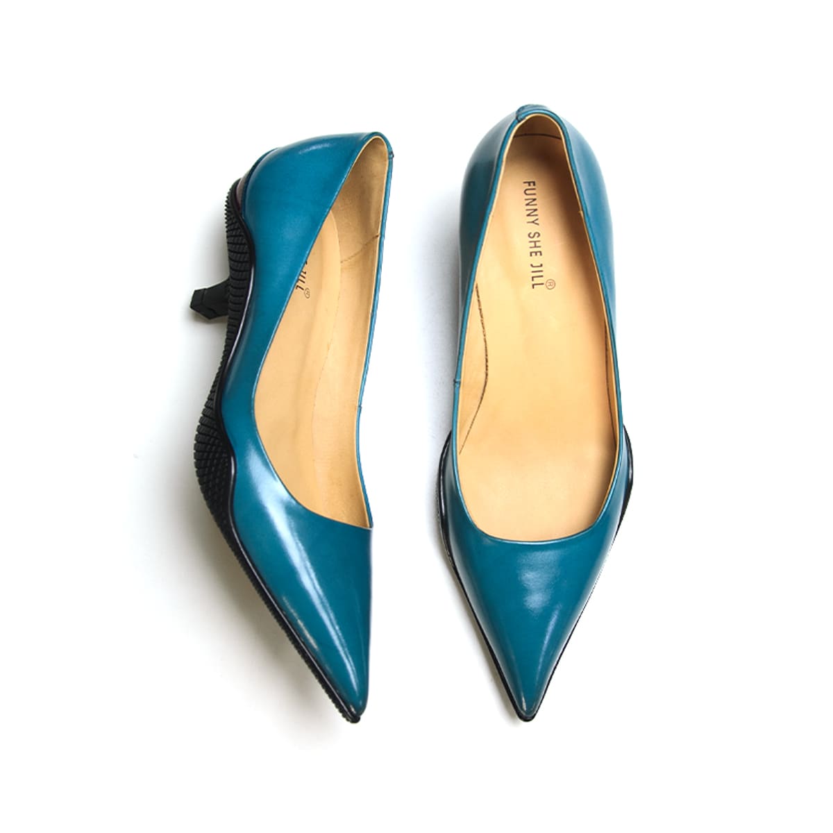 Comma Heels Pointed Toe Heels Two-Color Stitching Court Heels