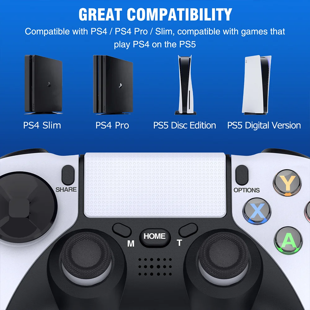 Wireless Controller Compatible with PS4/PS4 Pro/PS4 Slim, DinoFire Pro Controller with Advanced Buttons Programming/Enhanced Dual Vibration/Stereo Headset Jack/6-Axis Gyro Sensor /Turbo/Macro Function
