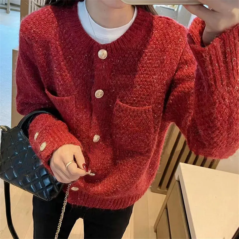 Churchf Churchf New Gentle Small Fragrant Wind Soft Waxy Knit Cardigan Female French Socialite Temperament Short Sweater Coat