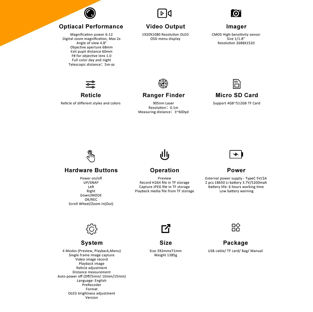 Rifles Scope 6-12X68mm HD 2K Digital Night Vision Scope with 600M Laser Rangefinders for Hunting Monocular