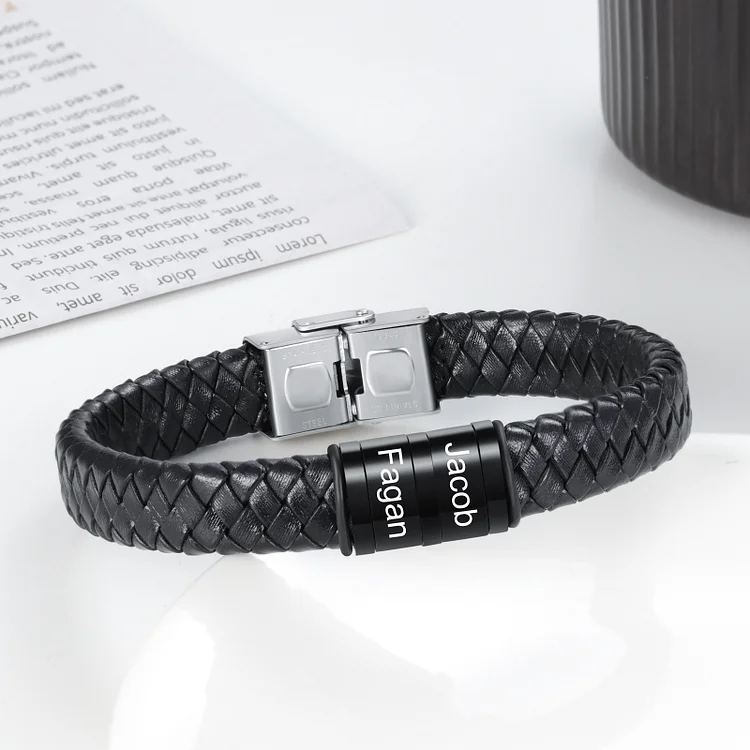 Pulsera de cuero trenzado 2 Pulsera de hombre con 2 nombres personalizados