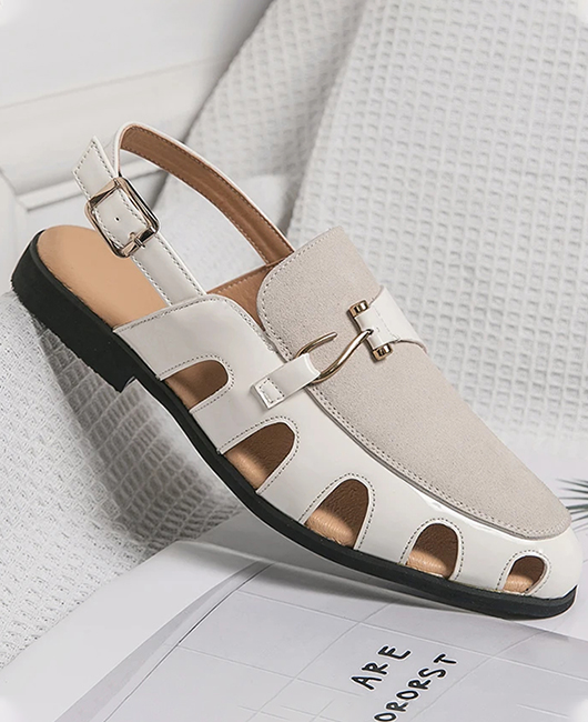 Daily Hollow Out Buckle Decor PU Leather Sandals