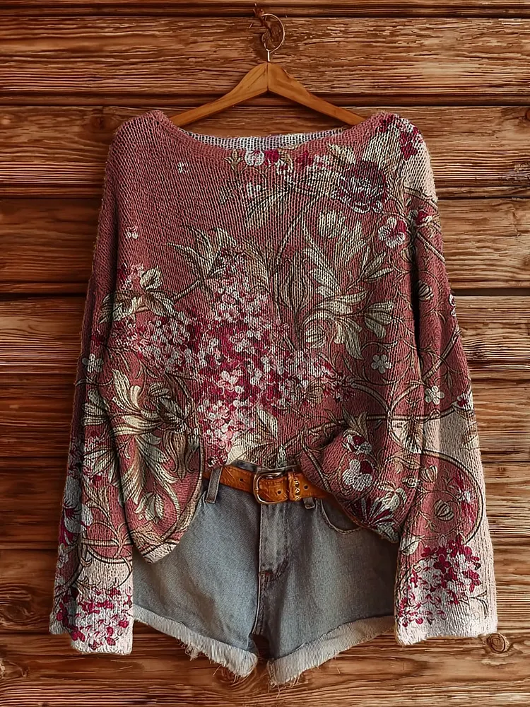 Women's Vintage Floral Tattoo Pattern Art Print Casual Pullover Sweater