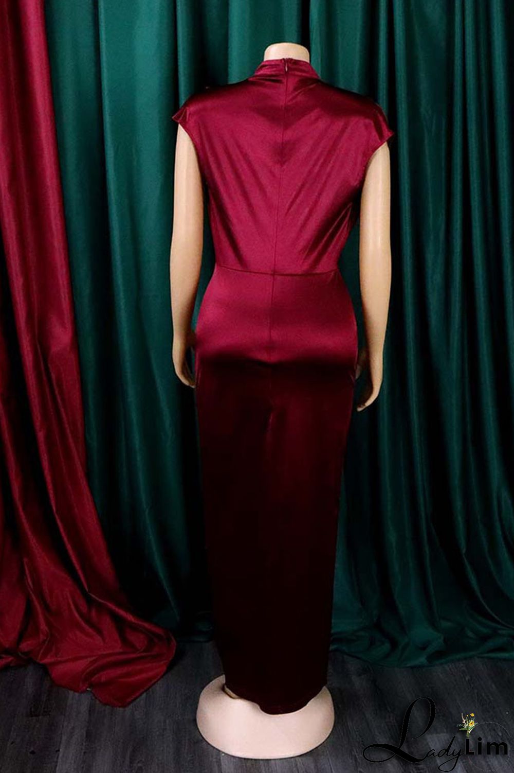 Green Fashion Sexy Solid Slit Half A Turtleneck Evening Dress