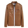 Men's Simple Casual Solid Color Non-Iron Windproof Leather Jacket