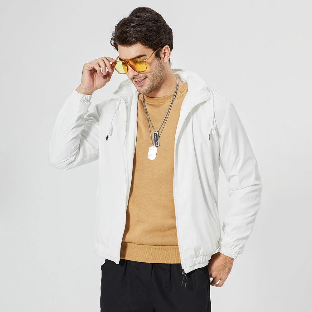 Smiledeer Men's Solid Color Stand Collar Hooded Jacket