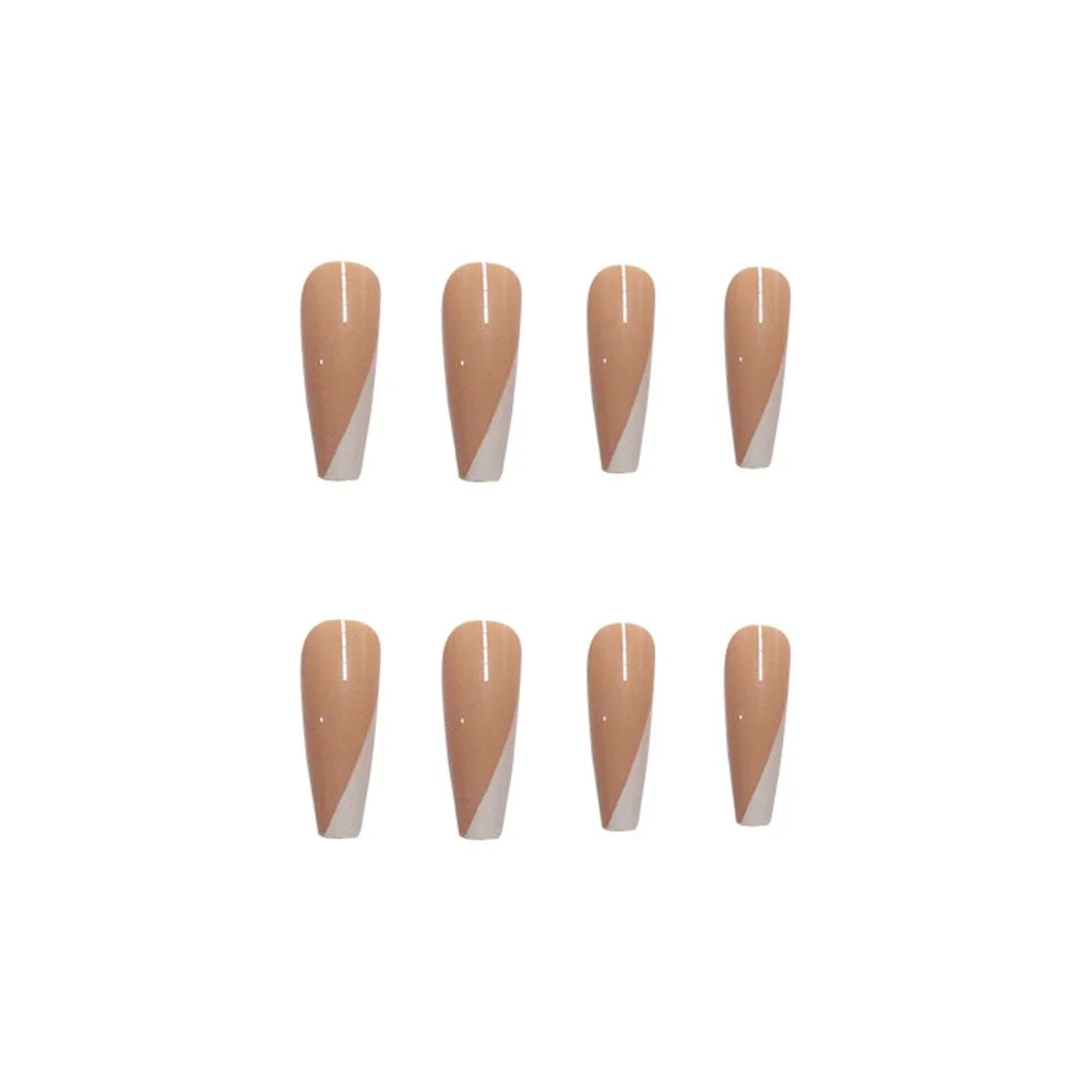 24Pcs White Oblique French Long Ballet False Nails Full Nail Tips Reusable Ultra Thin Nude Color Fake Nails with Liquid Glue-Nail Inspo