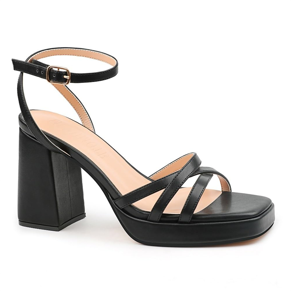 90mm Women's Chunky Heel Ankle Strap Sandals Comfortable Square Open Toe Sandals Summer Banquet Wedding Party Shoes-MERUMOTE