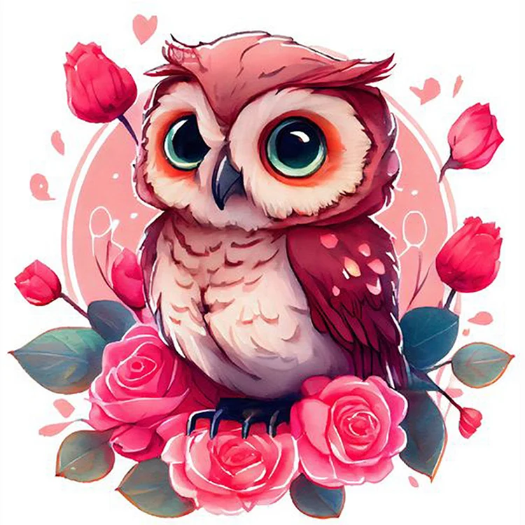 Full Round Diamond Painting - Pink Flower Owl 30*30CM