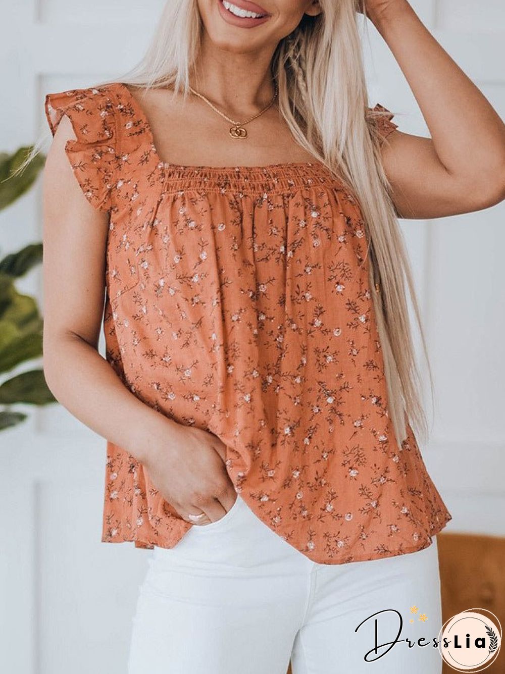 Women'S Tank Tops Loose Floral Square Neck Sleeveless Tank Top