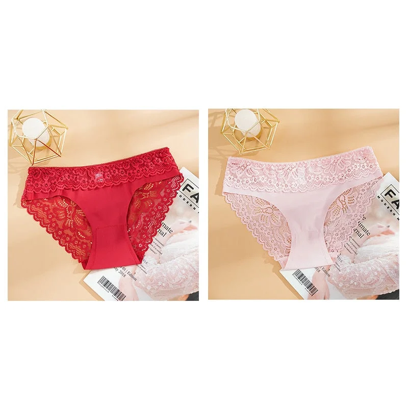 2PCS/Set Lace Panties Seamless Women's Underwear Soft Lingerie Intimate Sexy Female Underpants Comfortable Floral Pantys