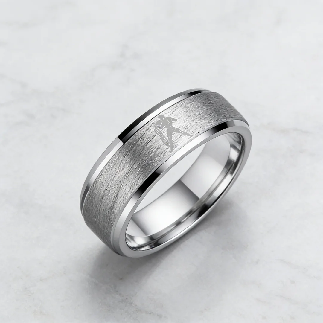 Stepped Edges Sliver Tungsten Carbide Rings Aquarius Couples Tungsten Wedding Bands for Men or Women 4MM 6MM 8MM