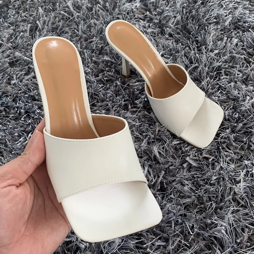 2022 New Summer Women Sandals Square Toe Ladies Heel Mules Sexy Thin High Heels Sandals Slippers Female Fashion Woman Shoes