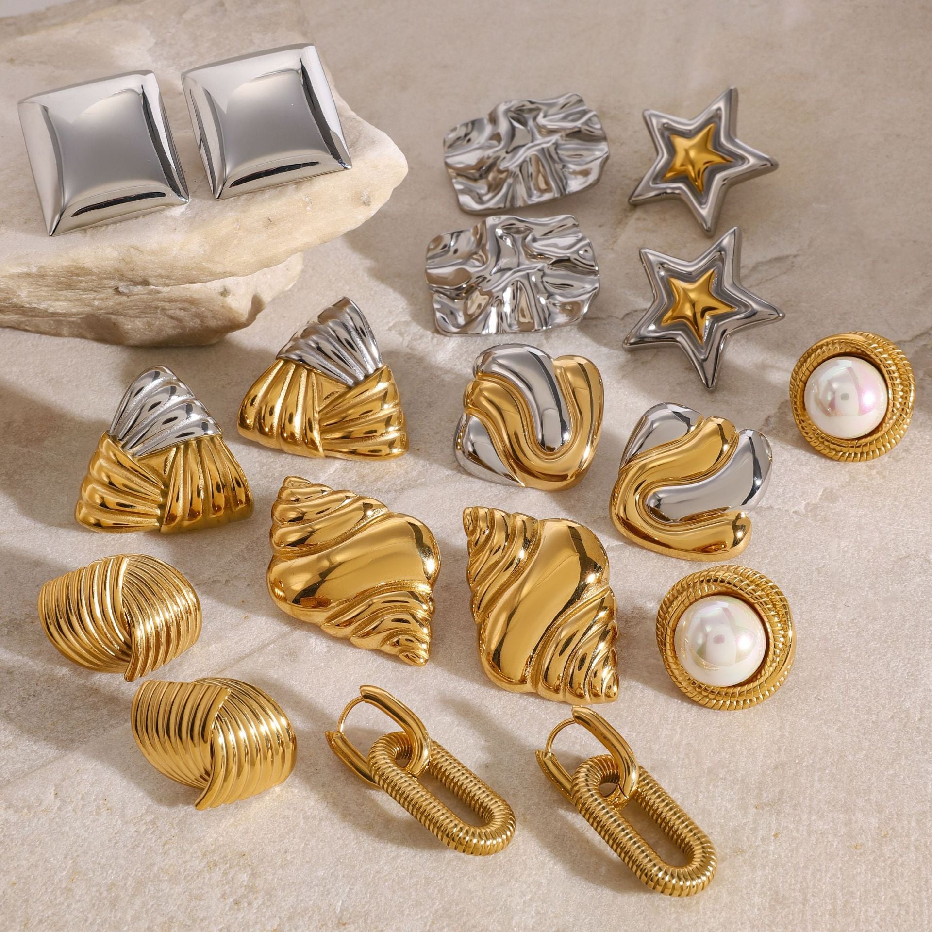 Jie Ding Stainless Steel Pearl Earrings Star Earrings Titanium Steel Earrings Earrings