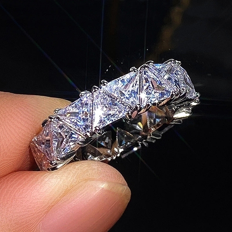 Whole Circle Full Inlaid Single Row Triangular Zircon Copper Ring Female