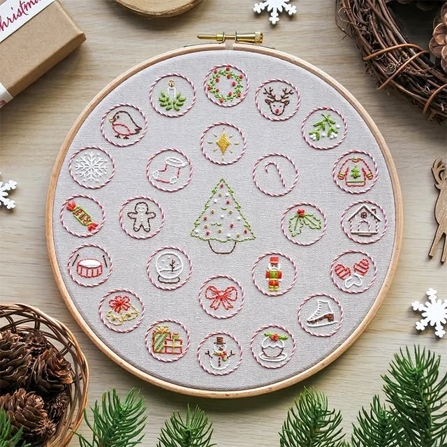 Christmas Advent Calendar Embroidery Kit - With Instructions