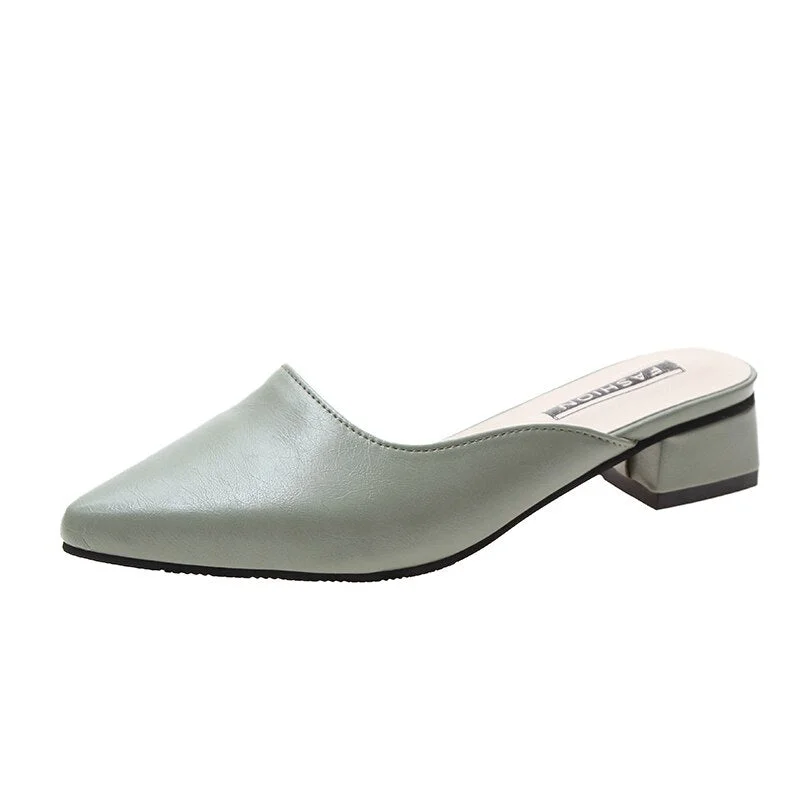 Sexy Pointed Toe Womens Slippers Slip On Ladies Mules Low Heel Woman PU Leather Pumps Summer Casual Slides Female