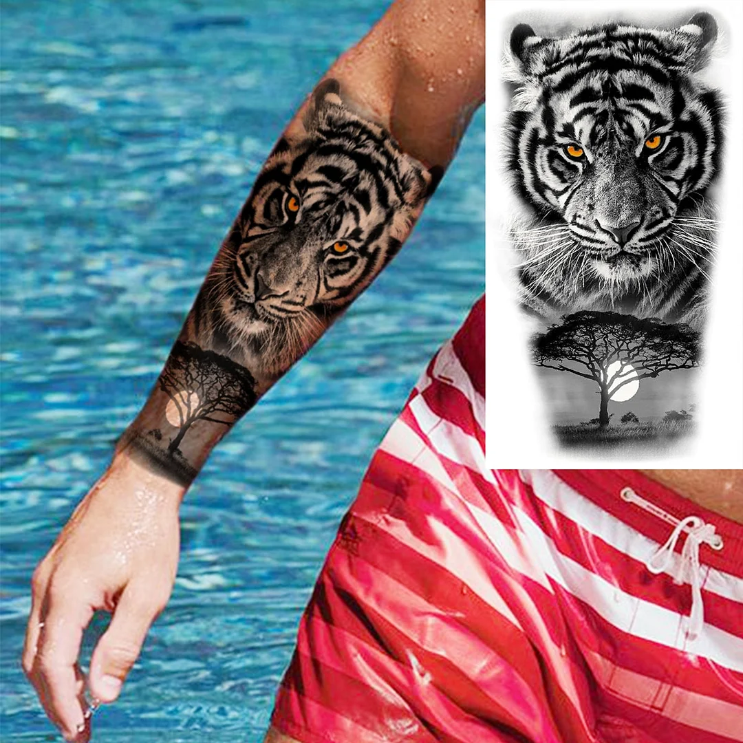Sdrawing Realistic Black Devil Temporary Tattoos For Men Adult Tiger Pirate Skeleton Vampire Fake Tattoo Forearm Scary Tatoo Joker