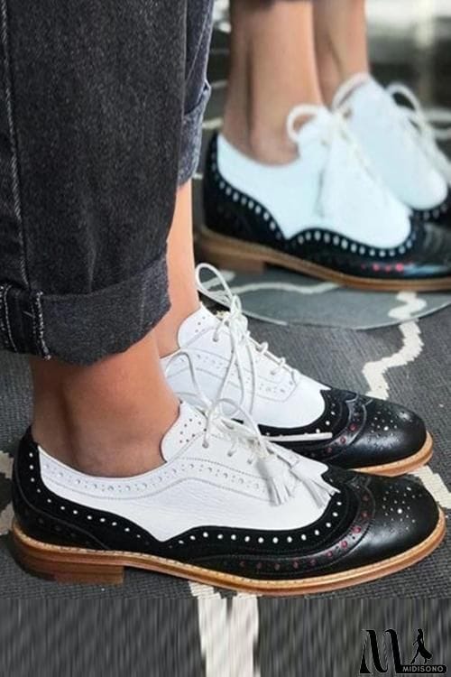 MidiSono - Color Block Laser Cut Lace-Up Sneaker