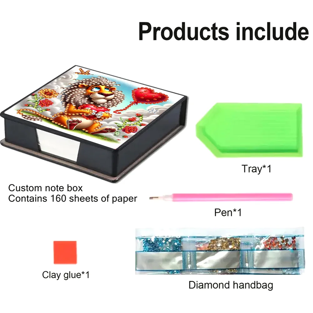 PU Lions Diamond Painting Notecard Box with Papers for DIY Art Craft