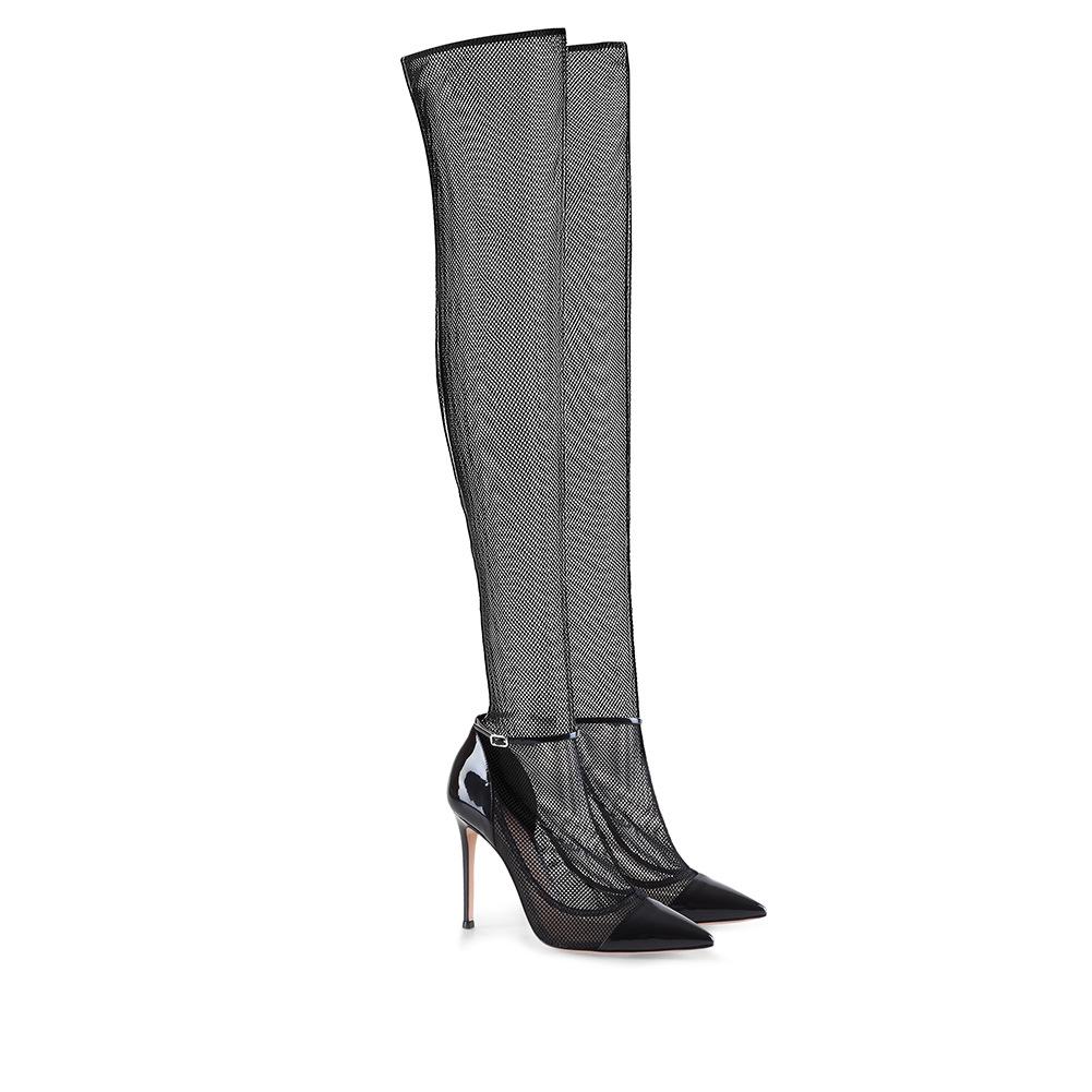 VCSHOES Lace Mesh High Heel Knee Cool Boots