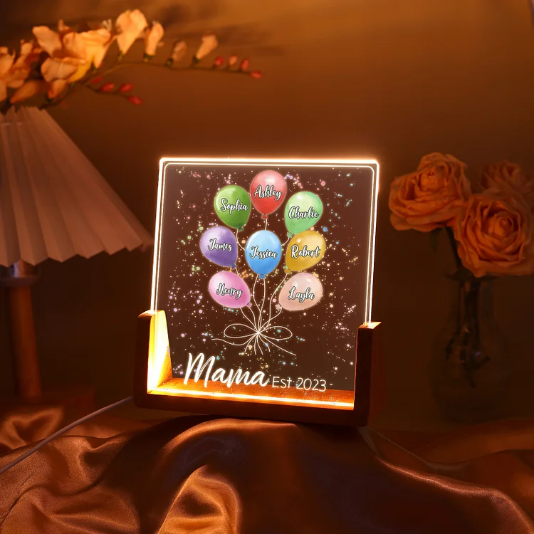 Kettenmachen Personalisierte 8 Namen & Text & Datum Ballon Nachtlicht Geschenk für Großmutter/Mutter zum Muttertag