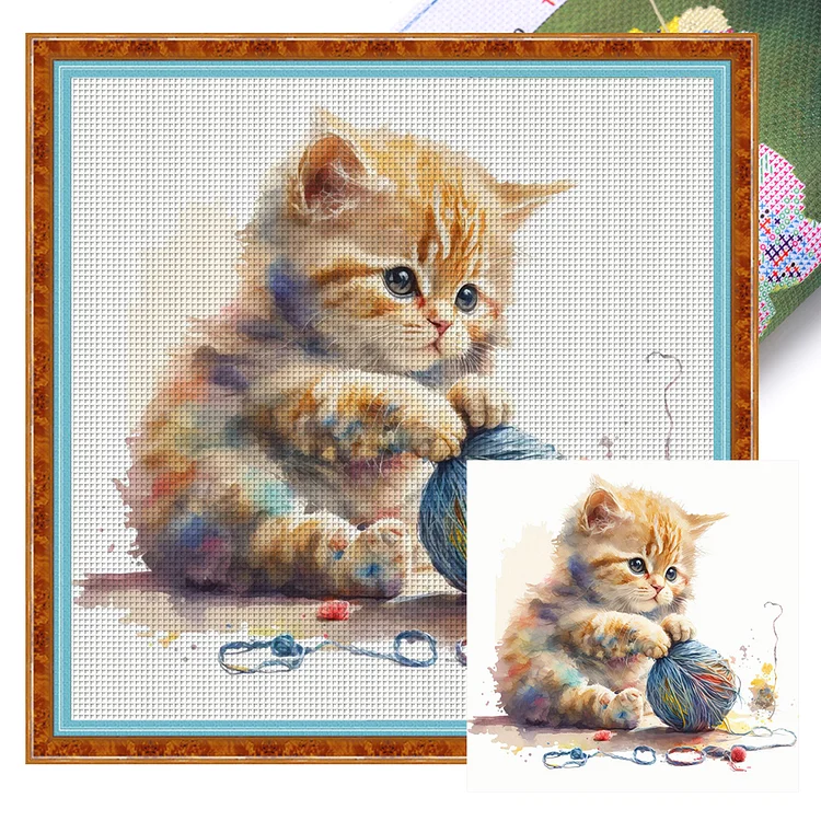 Counted Cross Stitch Kit Girl With a Puppy and Kitten Counted 