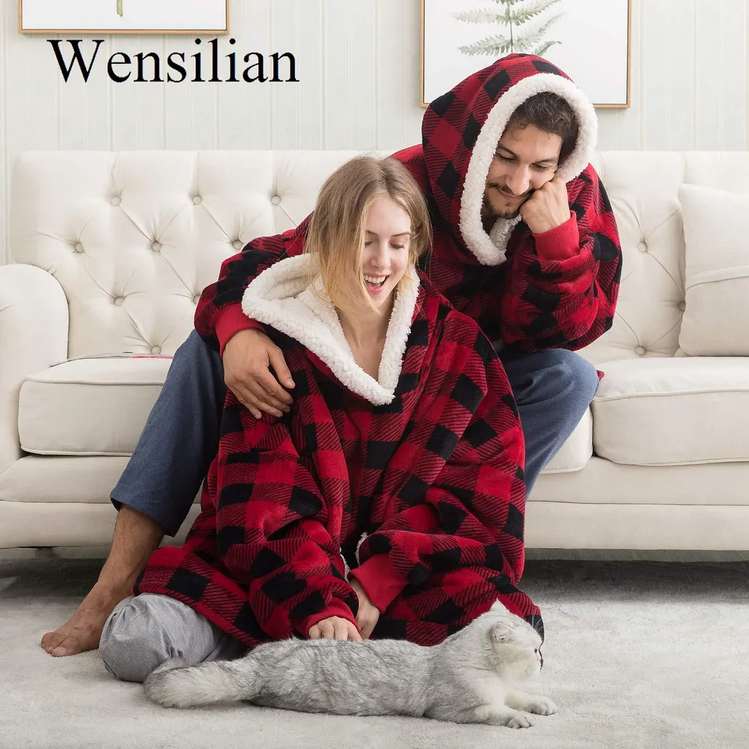 Giant Sherpa TV Blanket With Sleeve Winter Fleece Ladies Hoody Sweatshirts Pull Femme Thicken Women Oversize Hoodies Sweatshirts